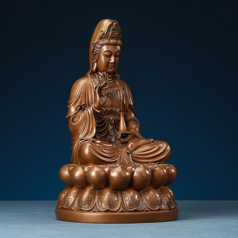 Copper Kwan Yin Avalokitesvara Lotus Buddha Statue Large