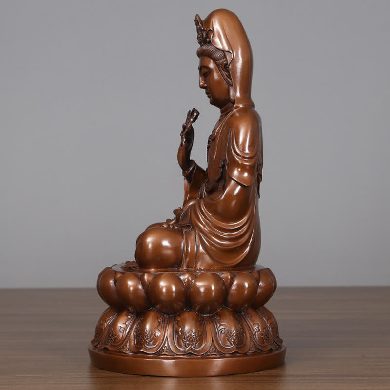 Copper Kwan Yin Avalokitesvara Lotus Buddha Statue Large