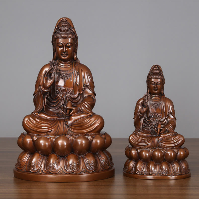 Copper Kwan Yin Avalokitesvara Lotus Buddha Statue Large