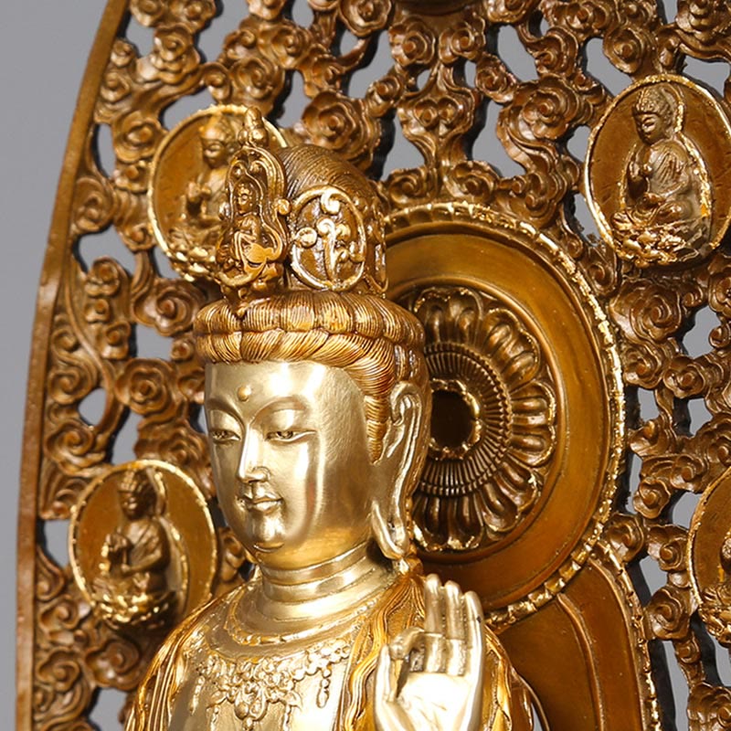Kwan Yin Avalokitesvara Brass Copper Statue 18x41.5cm Harmony Aura