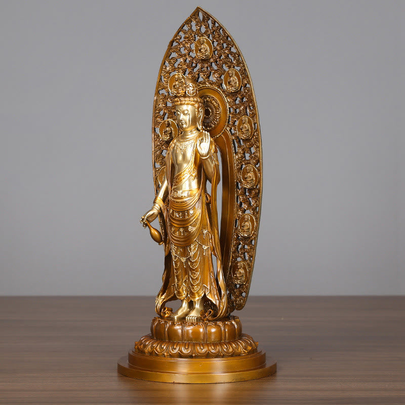 Kwan Yin Avalokitesvara Brass Copper Statue 18x41.5cm Harmony Aura
