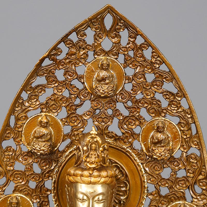 Kwan Yin Avalokitesvara Brass Copper Statue 18x41.5cm Harmony Aura