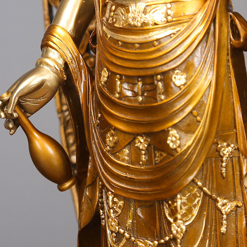 Kwan Yin Avalokitesvara Brass Copper Statue 18x41.5cm Harmony Aura