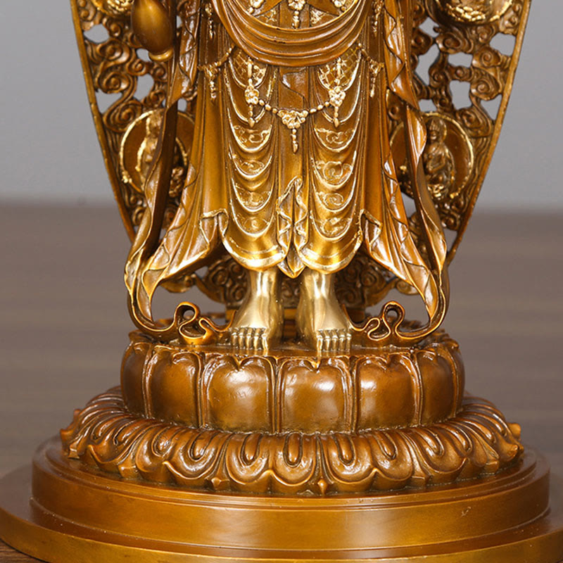 Kwan Yin Avalokitesvara Brass Copper Statue 18x41.5cm Harmony Aura