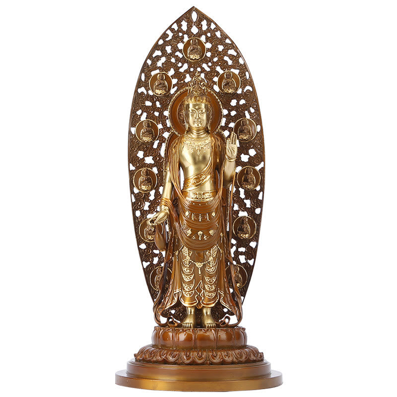 Kwan Yin Avalokitesvara Brass Copper Statue 18x41.5cm Harmony Aura
