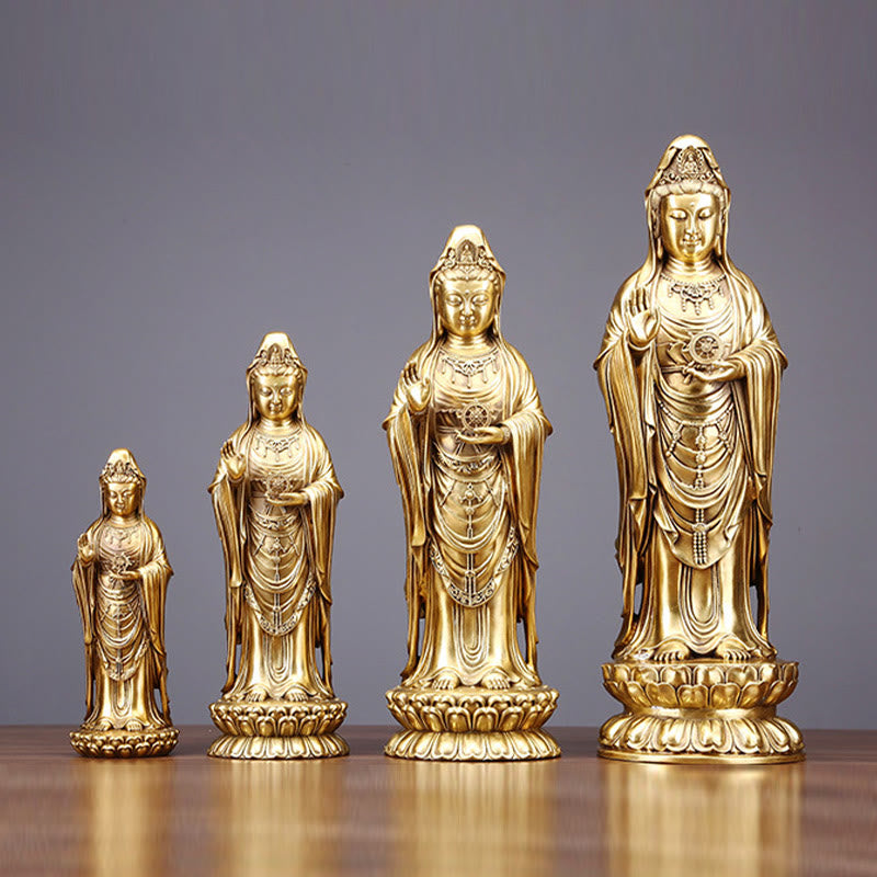 Kwan Yin Statue Holding Dharma Wheel | Brass Copper Sculpture
