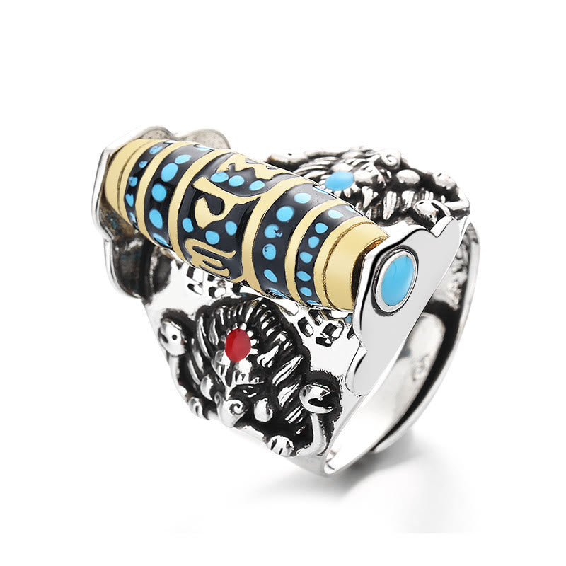 Bague tournante réglable en cuivre Om Mani Padme Hum pour la paix