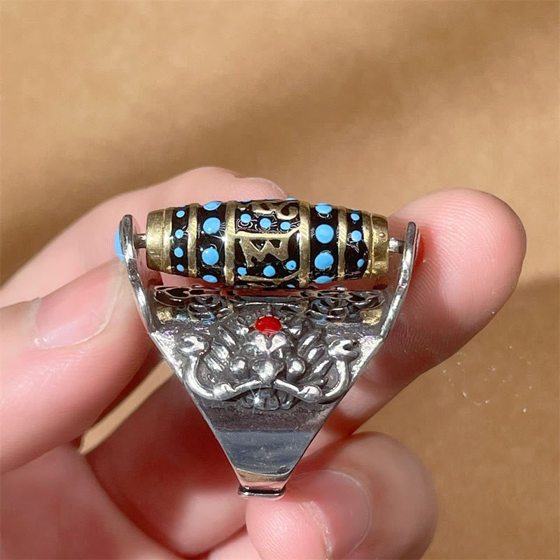 Bague tournante réglable en cuivre Om Mani Padme Hum pour la paix