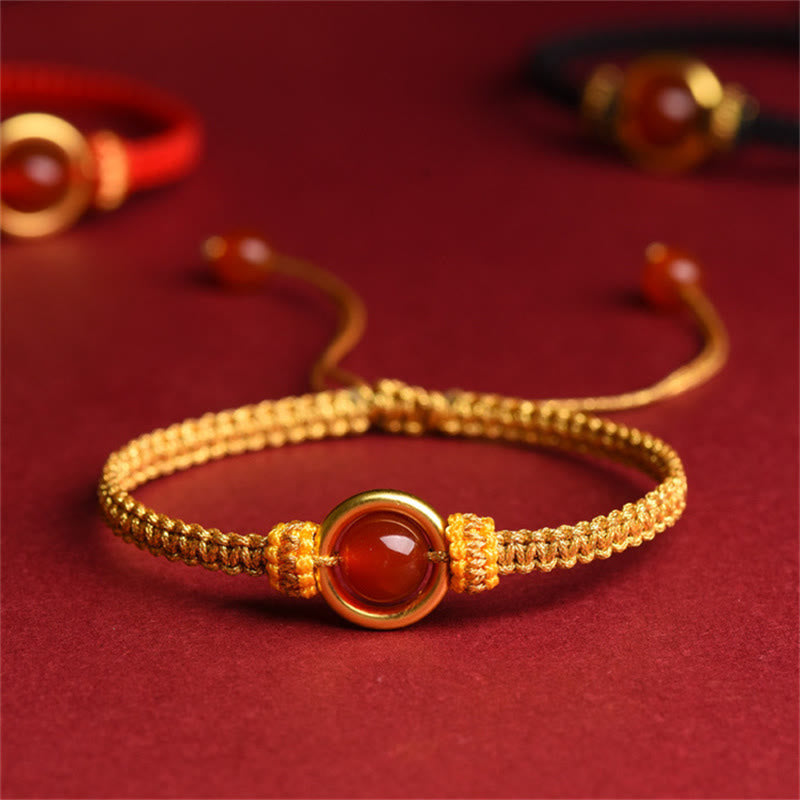 Red Agate Peace Buckle Bracelet with Calming Rope 14-18cm