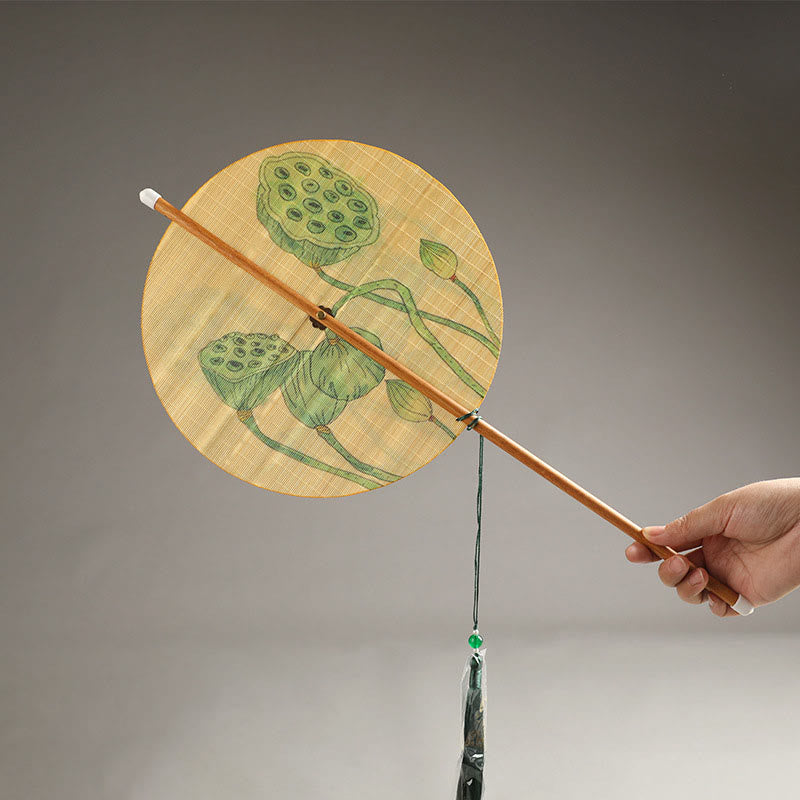 Handmade Bamboo Folding Fan 24cm with Koi Fish Lotus Design