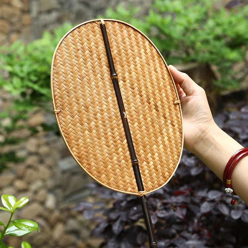 Bamboo Chinese Folding Fan | Oval & Round Shapes 25cm Handle