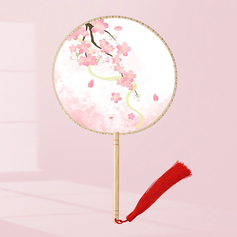 21cm Wooden Chinese Folding Fan With Koi Fish & Cherry Blossom Designs