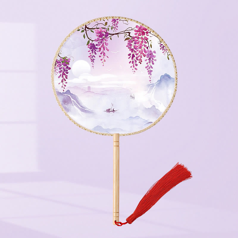 21cm Wooden Chinese Folding Fan With Koi Fish & Cherry Blossom Designs
