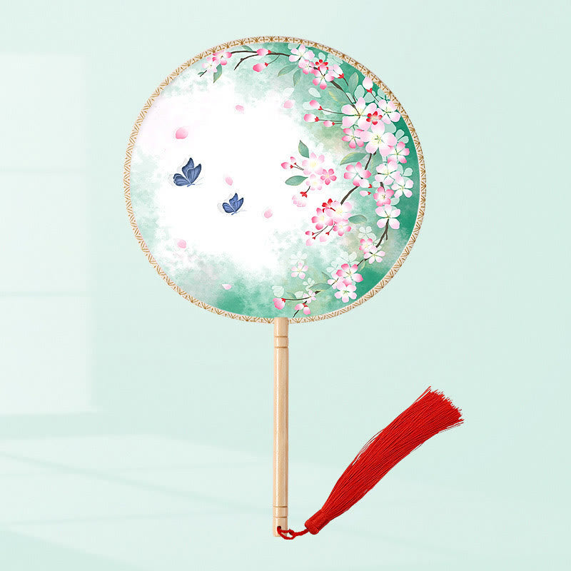 21cm Wooden Chinese Folding Fan With Koi Fish & Cherry Blossom Designs
