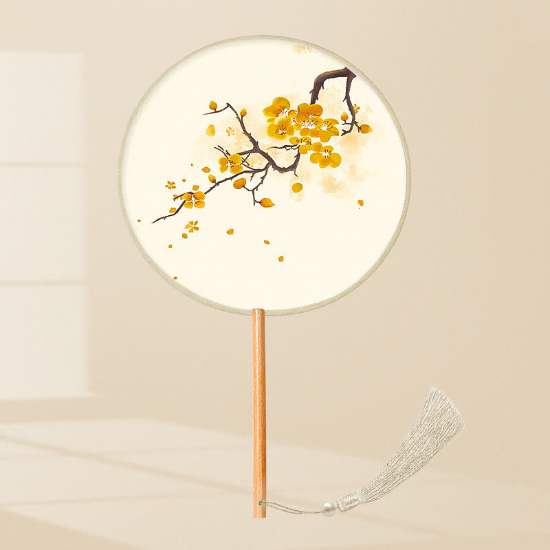21cm Wooden Chinese Folding Fan With Koi Fish & Cherry Blossom Designs