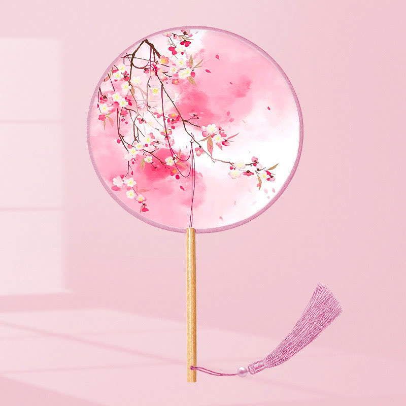 21cm Wooden Chinese Folding Fan With Koi Fish & Cherry Blossom Designs