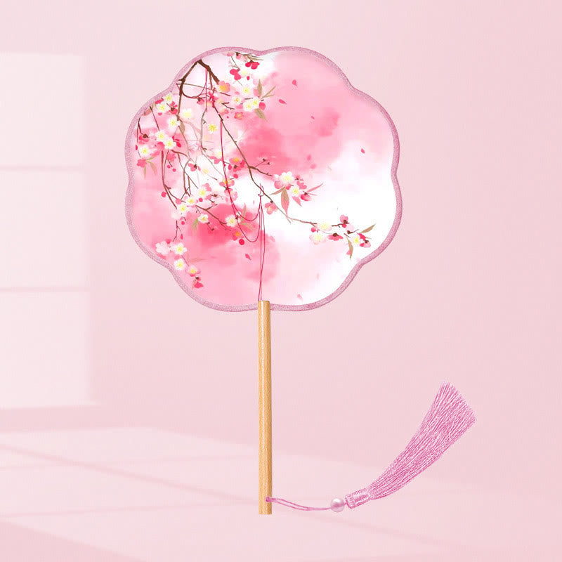 21cm Wooden Chinese Folding Fan With Koi Fish & Cherry Blossom Designs