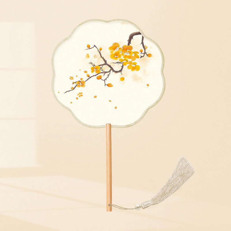21cm Wooden Chinese Folding Fan With Koi Fish & Cherry Blossom Designs