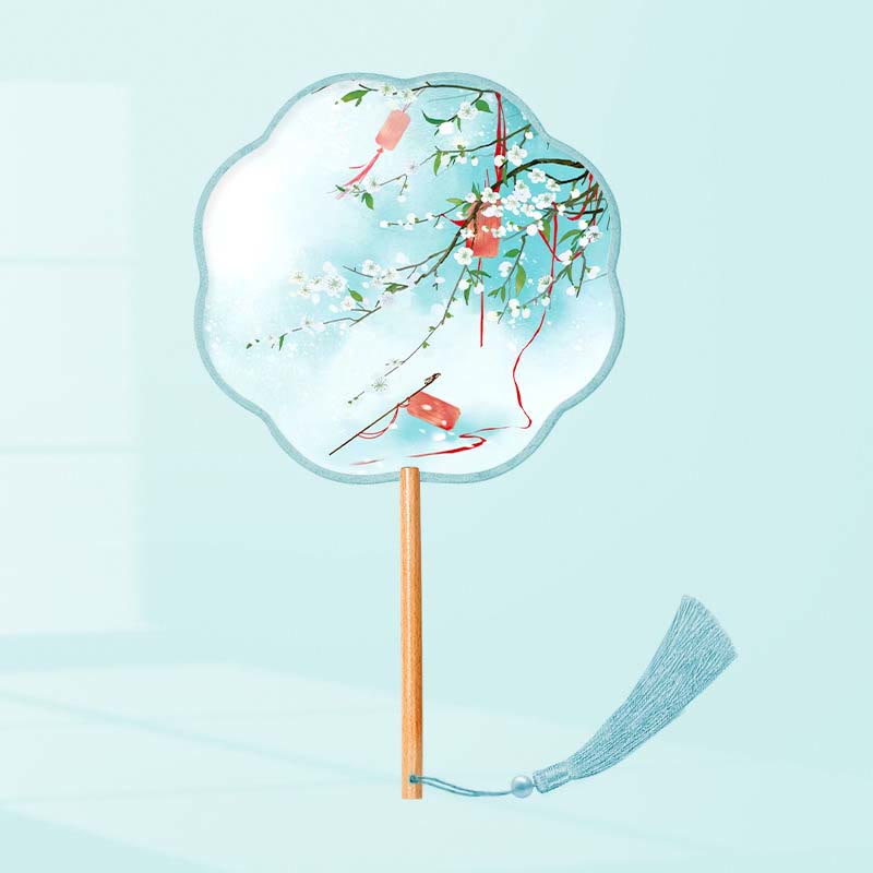 21cm Wooden Chinese Folding Fan With Koi Fish & Cherry Blossom Designs