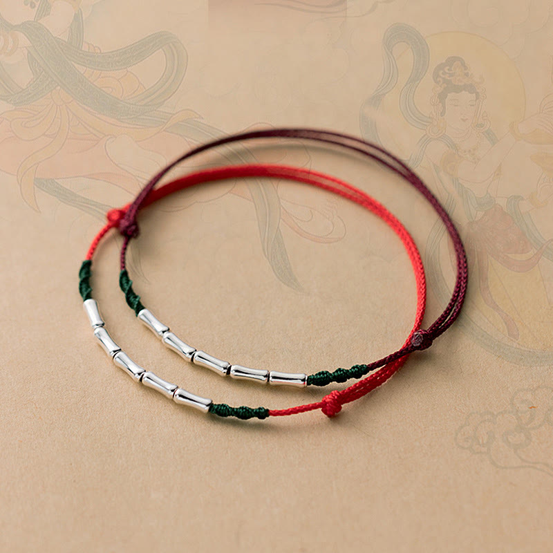 Sterling Silver Bamboo Luck Bracelet with Ultra-Thin Rope