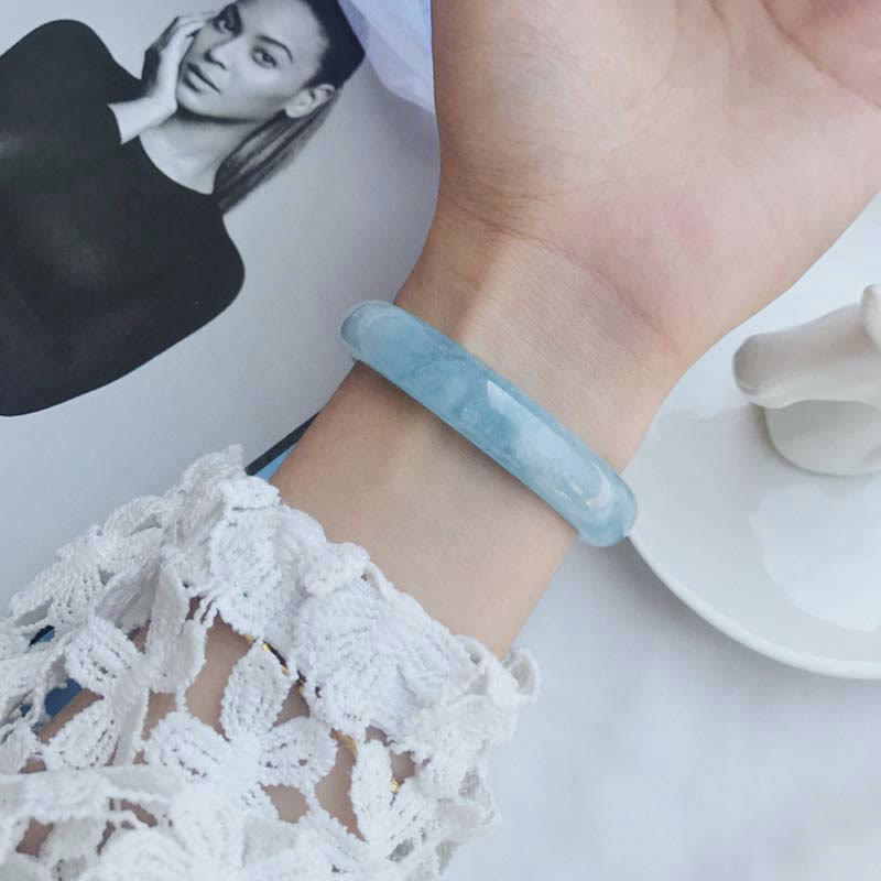 Natural Aquamarine Blessing Bangle Bracelet for Serenity & Healing
