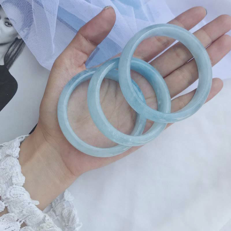 Natural Aquamarine Blessing Bangle Bracelet for Serenity & Healing