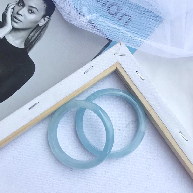 Natural Aquamarine Blessing Bangle Bracelet for Serenity & Healing