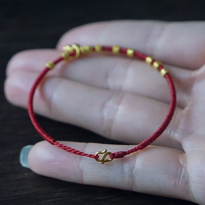 999 Gold Small Gourd Charm Red String Bracelet for Luck & Strength