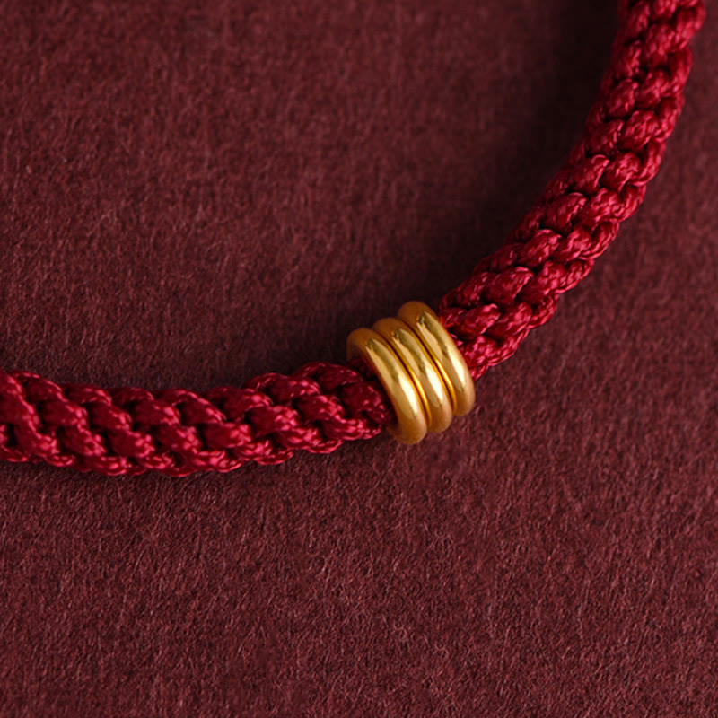 999 Gold Triple Ring Red String Bracelet for Connection
