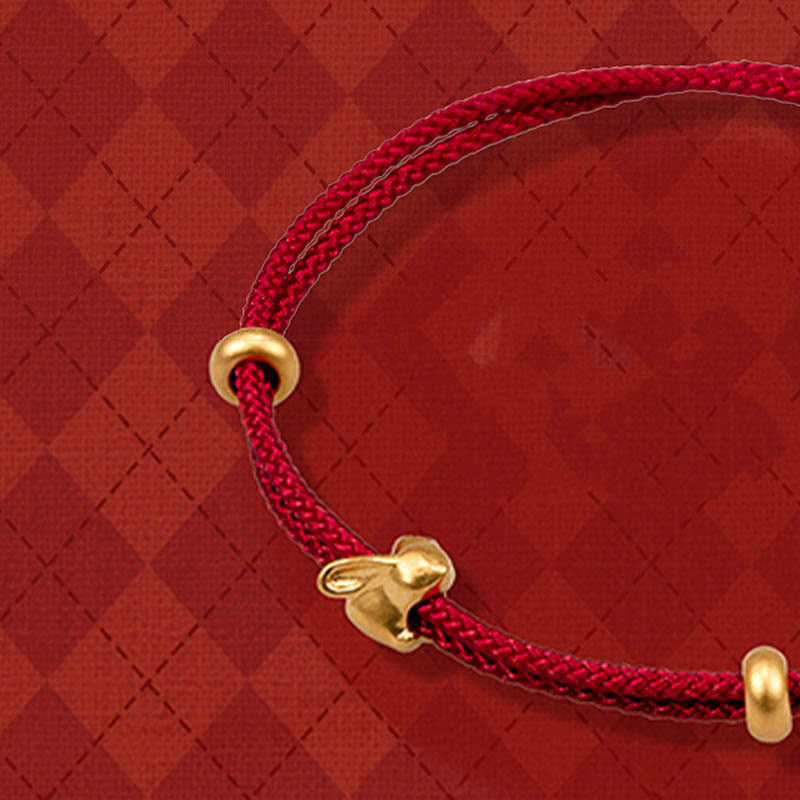 999 Gold Lucky Rabbit Red String Bracelet for Luck