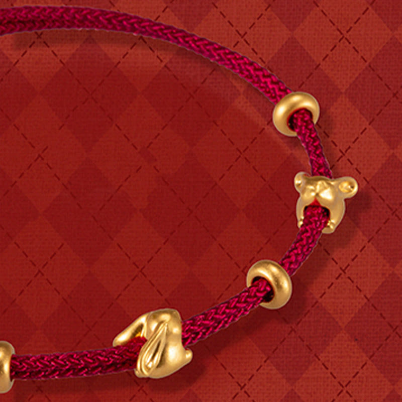 999 Gold Lucky Rabbit Red String Bracelet for Luck