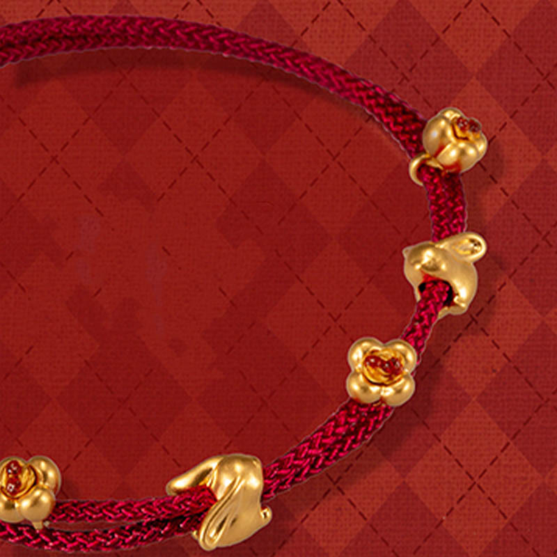 999 Gold Lucky Rabbit Red String Bracelet for Luck