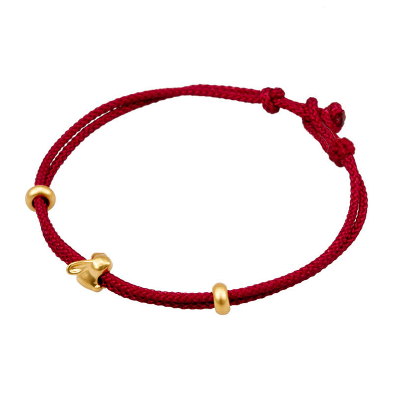 999 Gold Lucky Rabbit Red String Bracelet for Luck