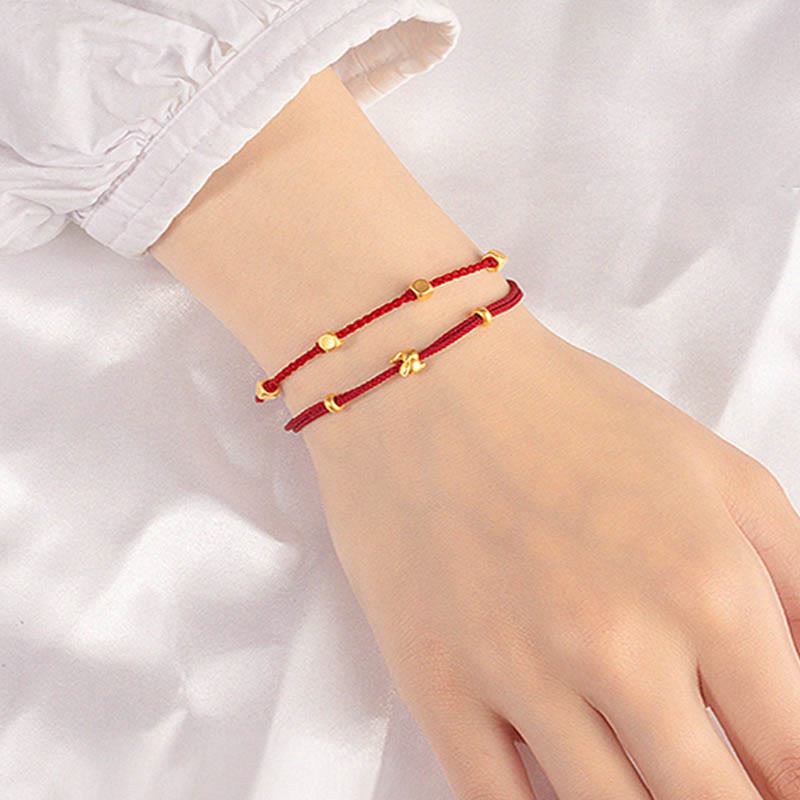 999 Gold Lucky Rabbit Red String Bracelet for Luck