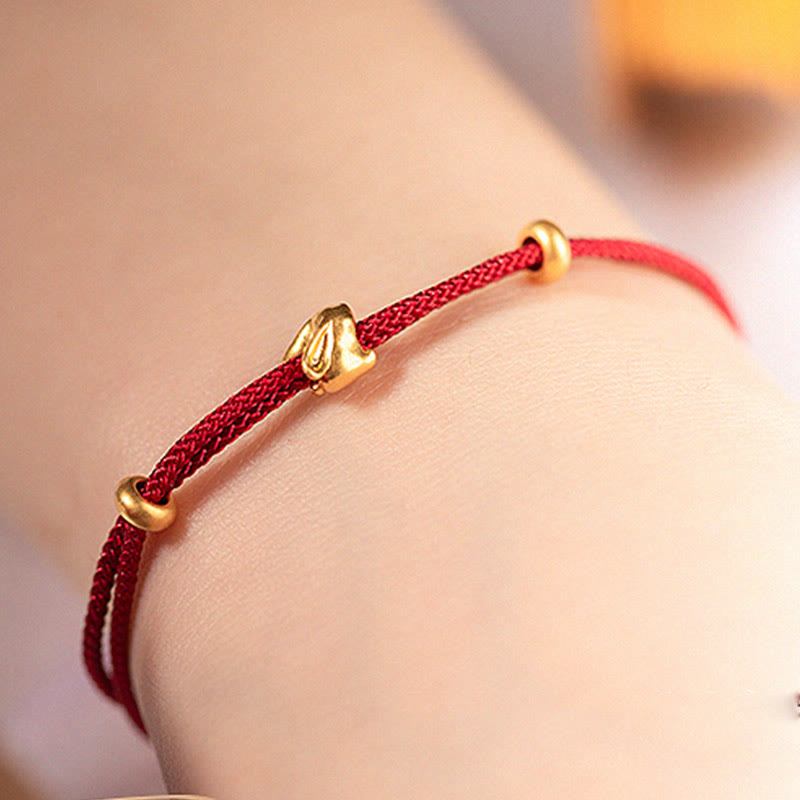 999 Gold Lucky Rabbit Red String Bracelet for Luck
