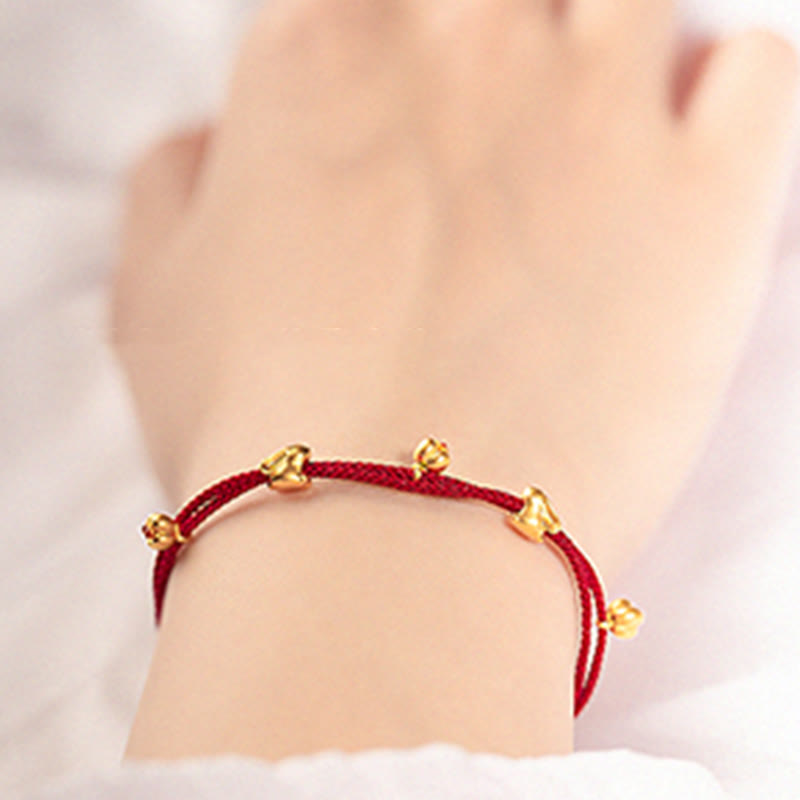 999 Gold Lucky Rabbit Red String Bracelet for Luck