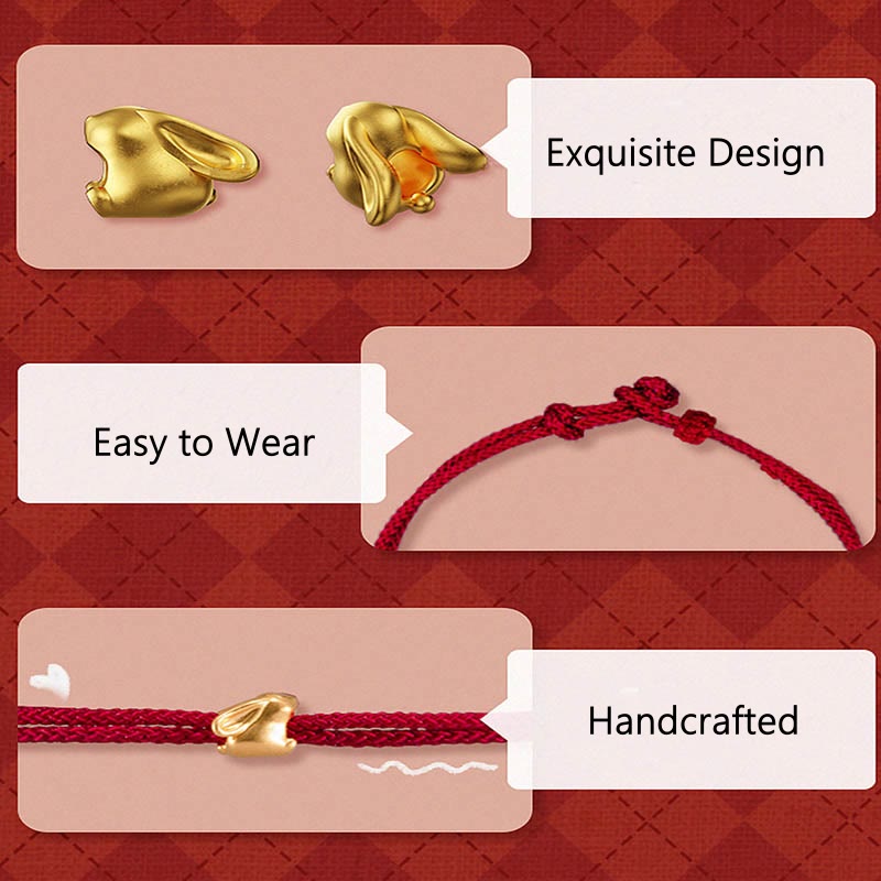 999 Gold Lucky Rabbit Red String Bracelet for Luck