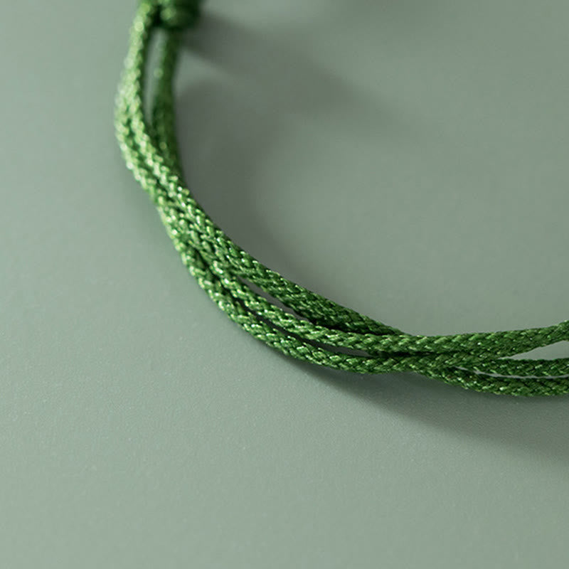 999 Sterling Silver Fu Character Bracelet | Green Rope Spiritual Luck