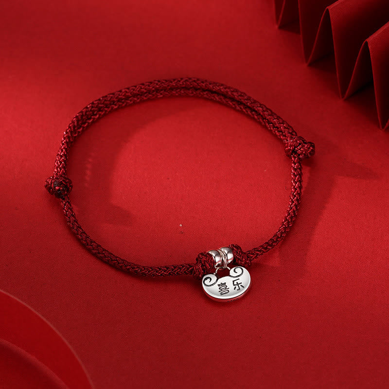 Silver Lock Braided Red String Bracelet for Peace and Joy Protection