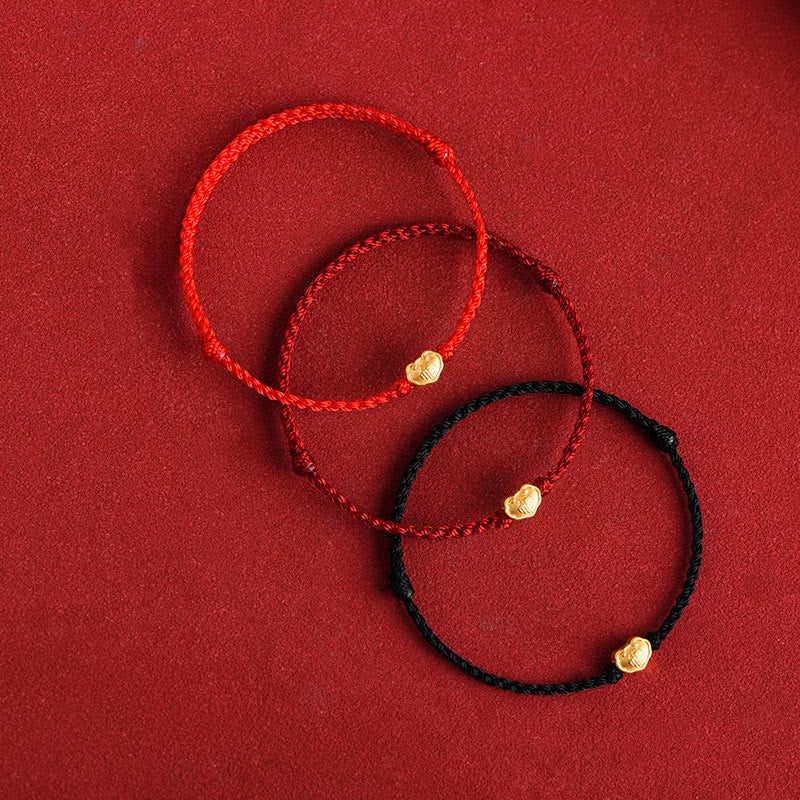 999 Gold Chinese Lock Charm Protection Red String Bracelet
