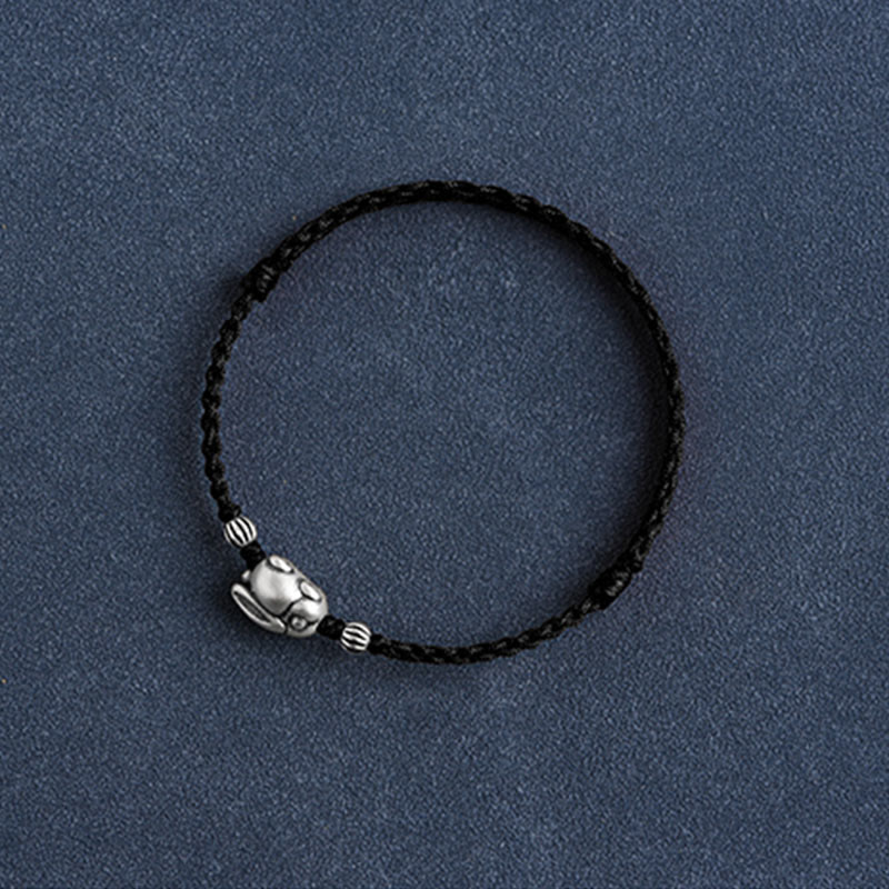 Sterling Silver Red String Bracelet with Rabbit Charm for Luck