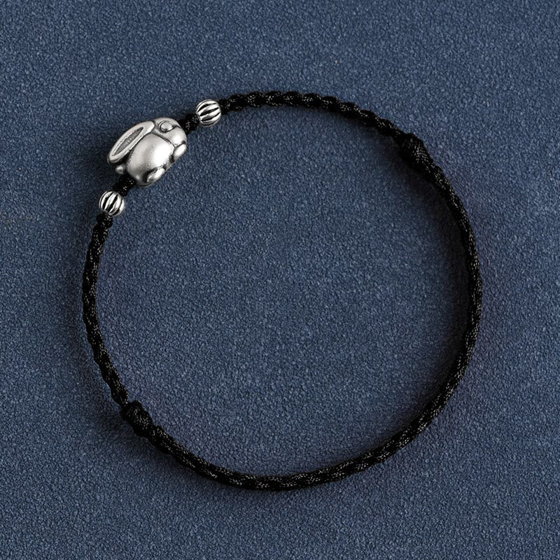Sterling Silver Red String Bracelet with Rabbit Charm for Luck