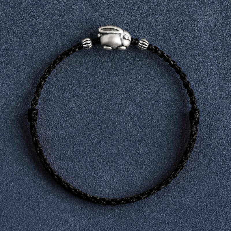 Sterling Silver Red String Bracelet with Rabbit Charm for Luck