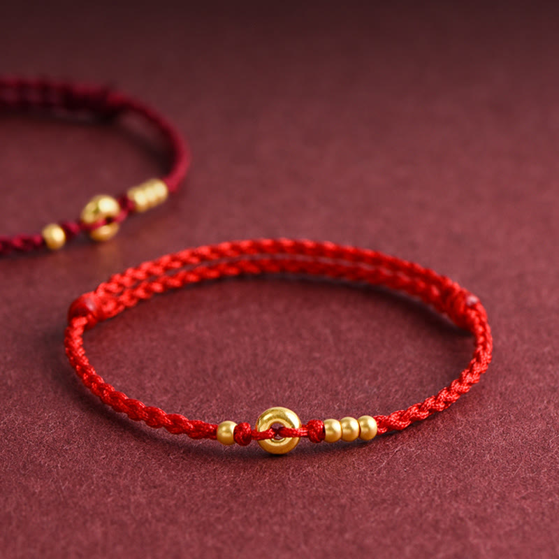 Unisex 999 Gold Red String Peace Buckle Bracelet
