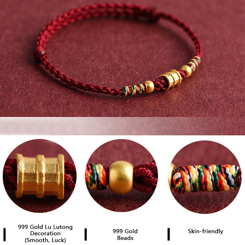 999 Gold Bucket Shape Braided Rope Bracelet for Luck