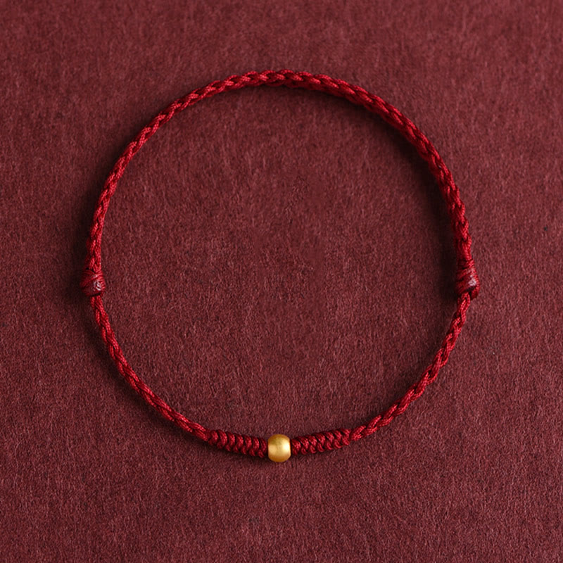Handmade 999 Gold Mini Bead Red String Bracelet for Strength