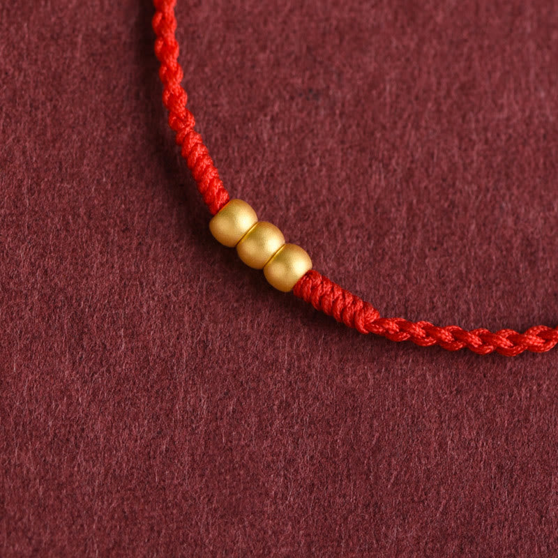 999 Gold Mini Red String Bracelet with Three Beads for Luck