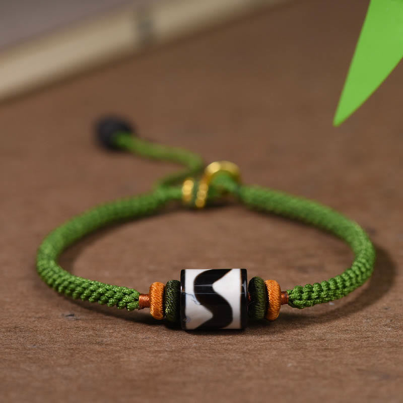 Unisex Tibetan Dzi Bead Protection Bracelet Green Rope