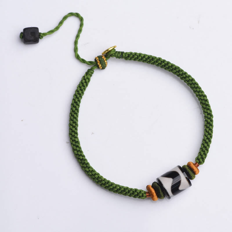 Unisex Tibetan Dzi Bead Protection Bracelet Green Rope