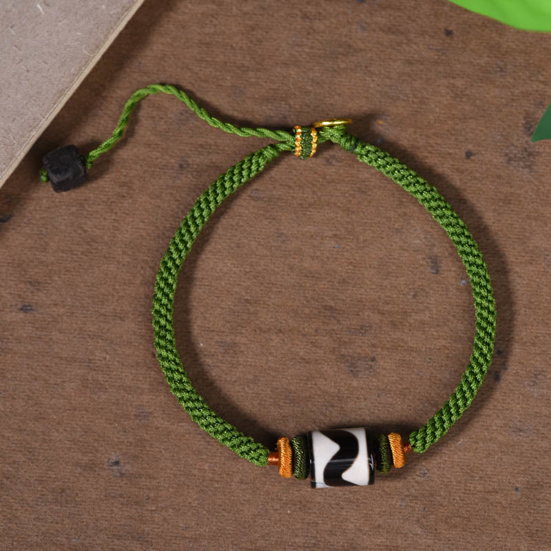Unisex Tibetan Dzi Bead Protection Bracelet Green Rope